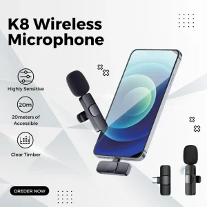 k8 wireless microphone for youtube vlogging, video recording online classes with noise cancellation mic supports ( type c)